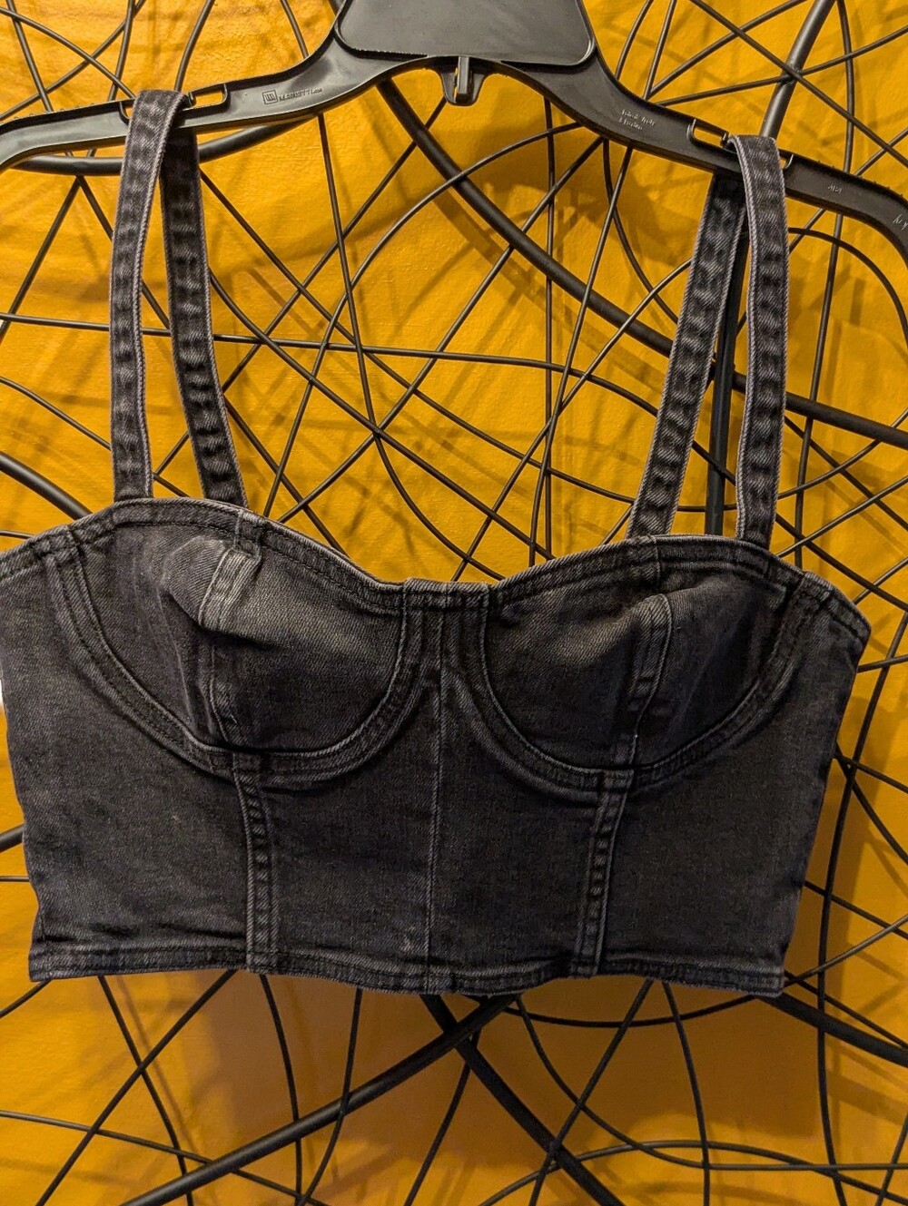 Denim Forum Washed Black Denim Bustier Corset Crop Top (Size S)
